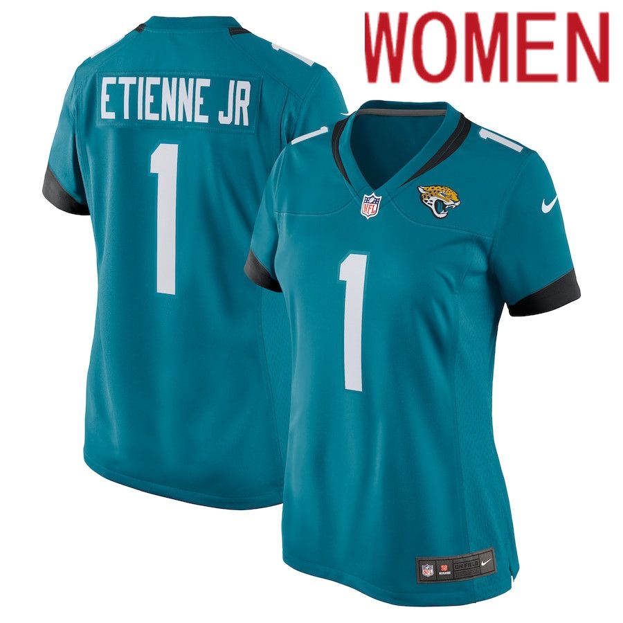 Women Jacksonville Jaguars #1 Travis Etienne Nike Green Game NFL Jersey->women nfl jersey->Women Jersey
